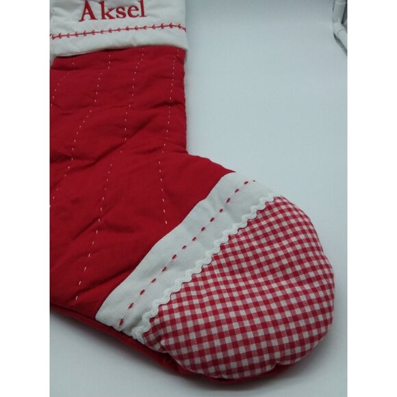 Pottery Barn Kids Aksel Christmas Stocking Gingham Holiday Quilted Red - Picture 3 of 12